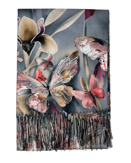 Šalikas Drugelių sapnas pilkas